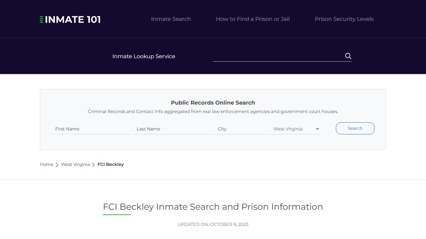 FCI Beckley Inmate Search | Lookup | Roster